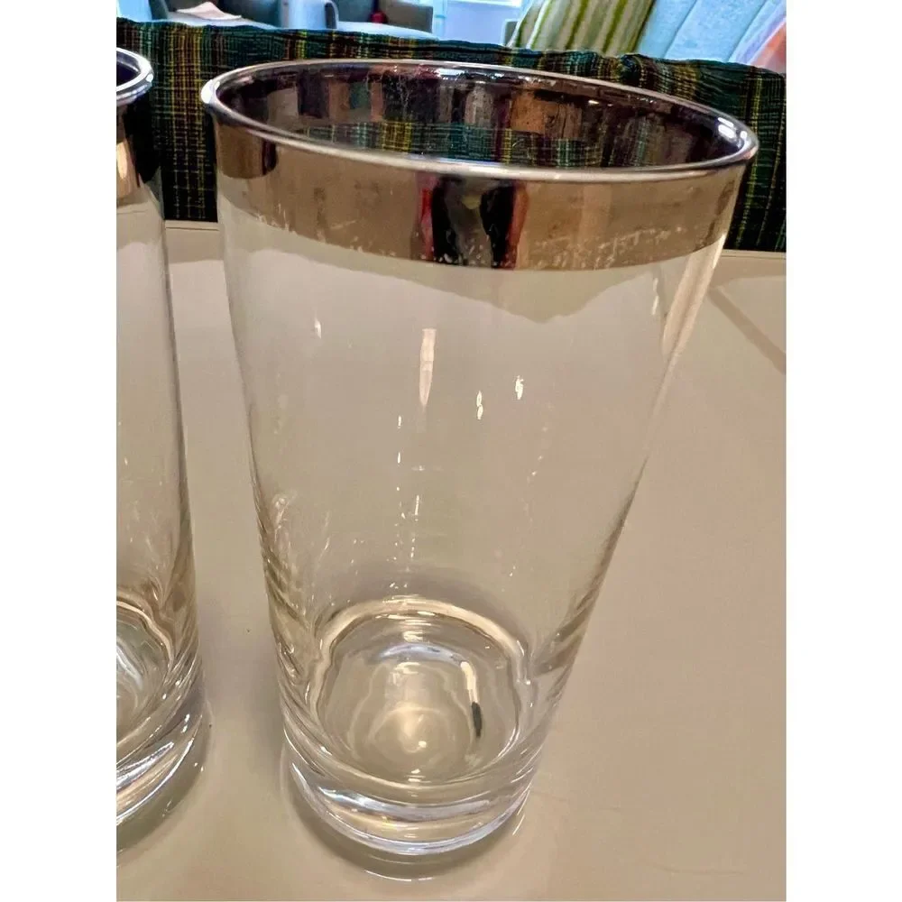Lot of 3 Dorothy Thorpe Silver Rim Highball Glasses Ice Tea Drinking Glasses